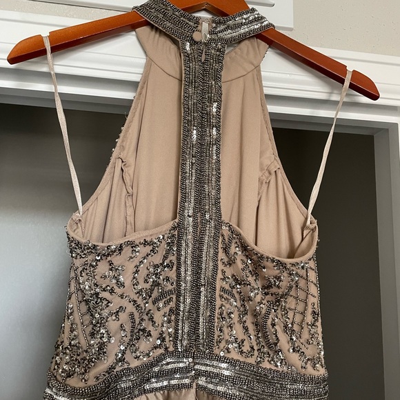 Beaded Halter Top with High Low Skirt Formal Dress - Picture 2 of 6